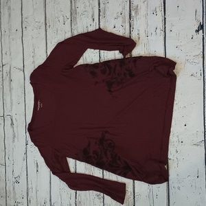 Soft Surroundings Red Burgundy Flocked Floral Print Tunic Top L